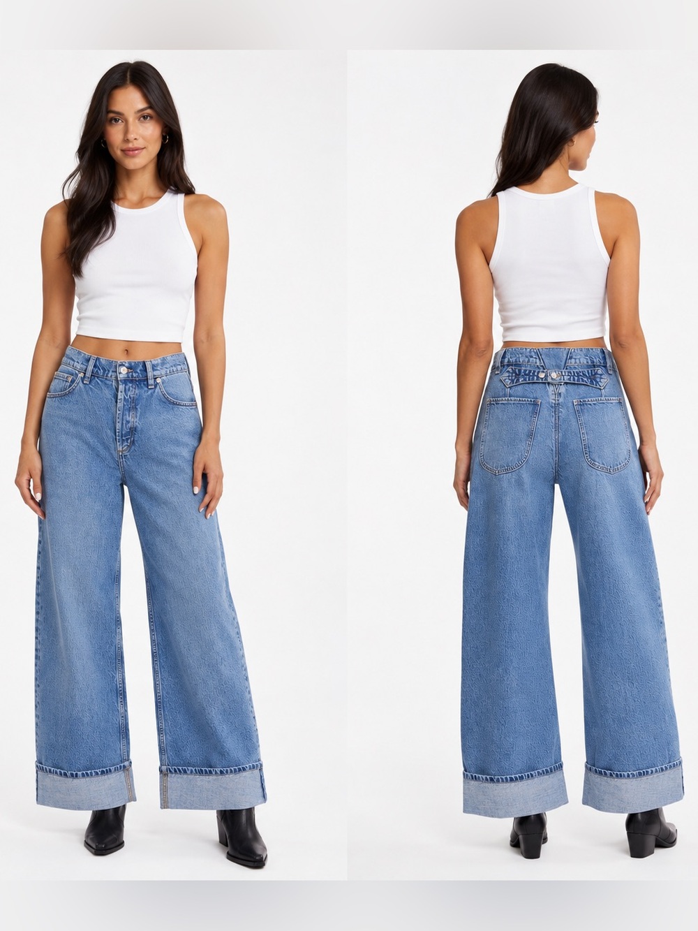 NWT Free People Alia Cuffed High Waist Wide Leg Jeans Sz 30